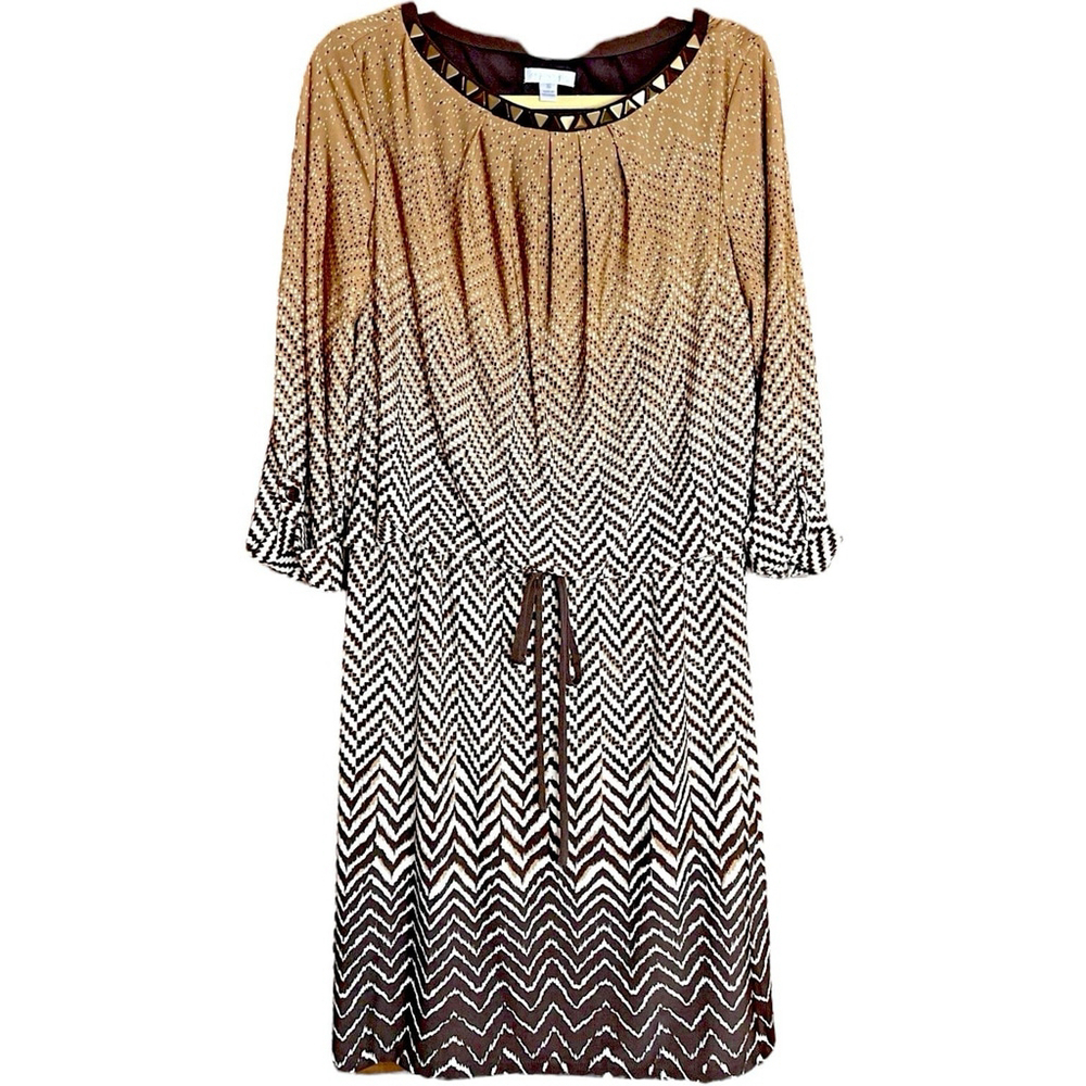 London Times Womens Size 10 Dress Blouson Geometric Slouch Waist Geometric Print